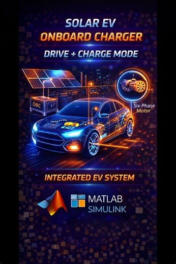 Matlab projects Code on Instagram: "🚗☀️ Onboard Charger with Solar PV Charging for Six-Phase Motor Drive EV This project presents a novel EV powertrain architecture enabling simultaneous driving and charging using an integrated onboard charger (OBC) powered by solar PV, implemented in MATLAB Simulink. 🔹 Six-phase motor drive for EV traction 🔹 Integrated onboard charger (OBC) topology 🔹 Solar PV–based charging during driving 🔹 Power flow management & mode switching 🔹 Improved efficiency, re