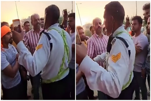 'Tu Yogi Ko..': Hindu Raksha Dal Official, Traffic Cop Clash Over 'Jai Mata Di' Sticker Challan In UP | Watch