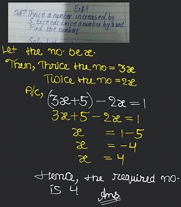 Ex \#9Q\#7 Thrice a number increased by5 exceeds twice a numb... | Filo