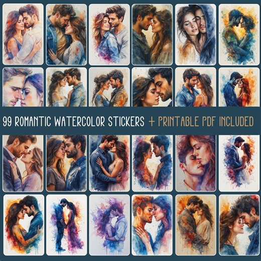 99 Romantic Couple Stickers Watercolor PNG and PDF: Romance, Couples, Loving Printables (digital Download) - Etsy