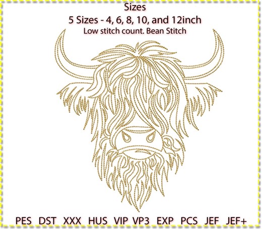 Highland Cow Embroidery Design for Machine Embroidery. Embdroidery File. 5 Sizes. 12" 10" 8" 6" 4" - Etsy