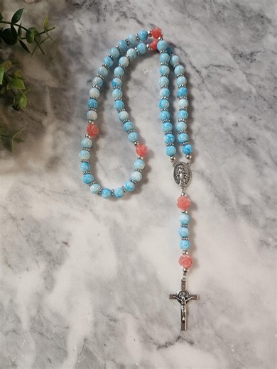 Handmade Turquoise Catholic Rosary Beads With Rose Paters for Prayer and Devotion - Etsy