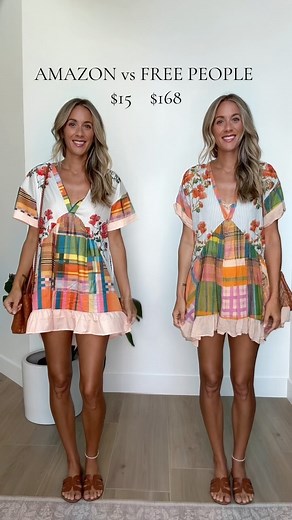 Jessica Smith on Instagram: "“Free people” for a list of my favorite free people amazon finds Amazon vs Free People. I went back and forth if I should even share this amazon inspired dress because it is awful. It is only $14 but the fabric is super shiny and cheap feeling. This was the first “miss” in this series. The free people dress is amazing but a little too short for me in the front, l am 5’9”. #freepeoplestyle #freepeopleinspired #freepeople #CapCut"