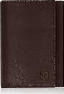 BLACKSTEELE Trifold Wallets for Men RFID - Genuine Leather Slim Wallet with ID Window Front Pocket Wallet Gifts Deep Brown