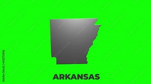 Arkansas State of the United States of America. Animated 3d silver location marker on the map. Easy to use with screen transparency mode on your video.