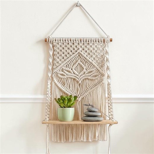 Boho Macrame Wall Shelf, Handmade Cotton Rope Hanging Shelf, Bohemian Wall Decor, Nordic Minimalist Home Organizer, Floating Shelf Decor - Etsy
