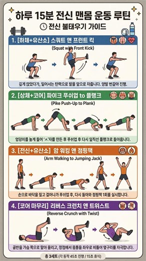 하루 15분 맨몸으로 전신 체지방 다 태우는 루틴 (층간소음 X)
