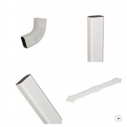 Amerimax Home Products 2 in. x 3 in. White Aluminum Downspout B-Elbow, 10 ft. Downspout, 15 in. Extension and Downspout Band (2-Count) - The Home Depot