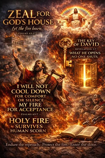 Consumed by Zeal❤️‍🔥🕊 David was not famous because he was comfortable he was known because he was consumed.❤️‍🔥🕊 Psalms 69:9 reveals the heart of a man who loved God so deeply that ridicule could not quench his fire. His worship made him a target, but it also made him chosen. God honors burning hearts.❤️‍🔥🕊🧎🏻‍♀️ That is why He later reveals the Key of David a symbol of divine authority and spiritual access. Isaiah 22:22 shows that when God opens a door, no human force can shut it.🚪🗝 Bu