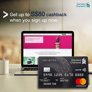 45 reactions · 4 comments | Looking for a card that gives you unlimited cashback? With the Unlimited Cashback Credit Card, enjoy 1.5% cashback* on all spend with no cashback cap and no minimum spend. Begin your shopping spree with a sign-up cashback of S$80* if you are a new Standard Chartered Credit Cardholder. Valid till 31 Dec’19. Apply now and get Instant Approval. *T&Cs apply. | Standard Chartered Singapore | Facebook