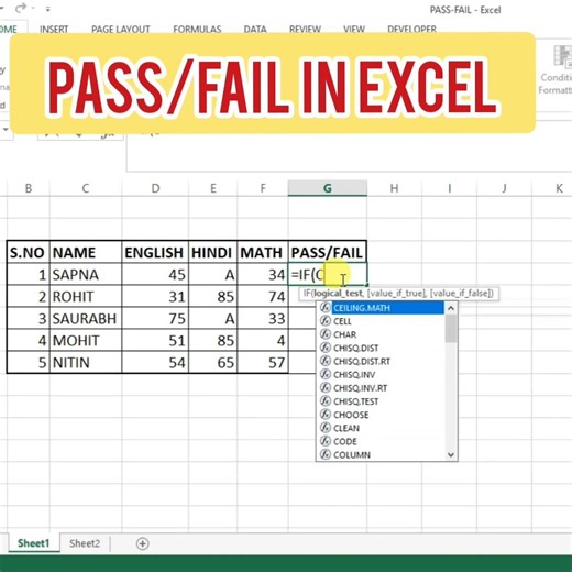 Fail pass formula in excel #excel "Excel me Pass Fail Formula | IF Formula Tutorial"