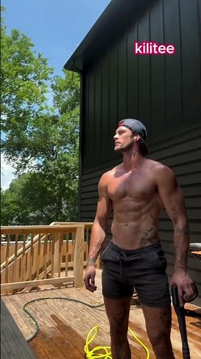 Christian Hogue shirtless cleaning with a pressure washer — healing his inner child 😎💦 #kilitee