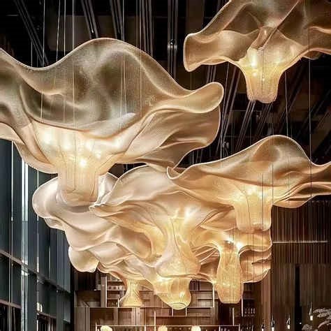 Large Modern Luxury Lamp Silk Feeling Design Stair Glass Hanging Light White Gold Engineering Customized Chandelier