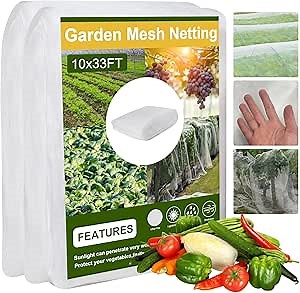 Garden Netting, Cookmaster 10x33FT Plant Covers, Ultra Fine Mesh Protection Netting for Vegetable Plants Fruits Shrubs Flowers Tree Crops, Greenhouse Row Cover Raised Bed Barrier Screen Net