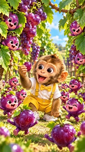 Mono Found Tiny Baby Grapes Hiding in the Vineyard! 🍇🐵 #bonbon #monkey #mono #monyet #maymun