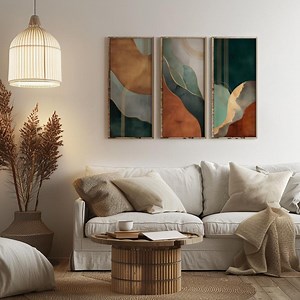 Teal Copper Abstract Triptych, Modern Geometric Art (digital Download) - Etsy