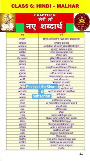 Class 6 Hindi (Malhar) मेरी माँ / New Shabdarth 📚 ✨ | Quick NCERT Revision | #shorts #ytshorts