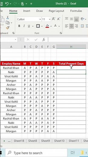 Excel COUNTIF Formula for Attendance Sheet | Auto Count Present Days Instantly