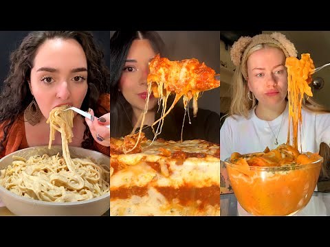 TIKTOK Pasta Mukbang Compilation | Cheesy Lasagna Sheets, Alfredo Pasta, Vodka Pasta & More!