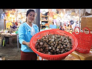 Stir-fried blood cockle with vegetable recipe / Blood cockle cooking / Market show