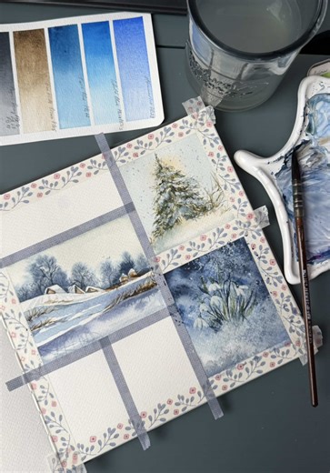 Easy Watercolor Landscape and Christmas Tree Painting