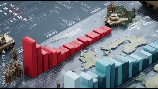 3D Bar Graph Military Vehicle Soldier World Map Data Analytics War Strategy Digital Chart Global Conflict Information Visualization Tactical Planning Modern Warfare Technology with Military Data
