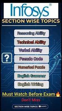 🔥 Infosys 2025 Exam Section-Wise Topics | Must Watch Before Test 🚀 #infosys #shorts #ytshorts