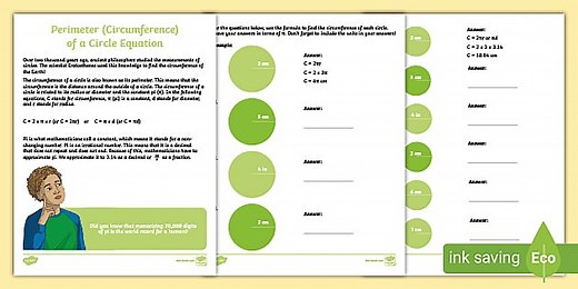 Perimeter of a Circle (Circumference) Equation Worksheet for 4th-5th Grade
