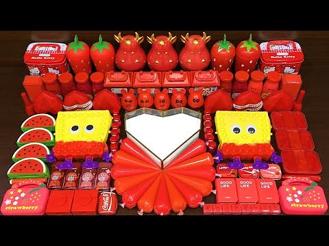 Satisfying RED Slime #15!!! Mixing Random Things into GLOSSY Slime