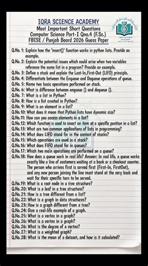 🔥 1st Year Computer Science Important Short Questions 2026 | New Syllabus 💯