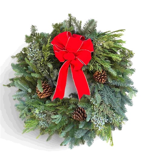 Noble Fir Christmas Wreath: 24 Inch Pinecone & Red Bow - Etsy