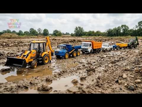 Toy Vehicles Rescue Mission in the Mud! Excavator Dump Truck Tractor Construction Play Road Building