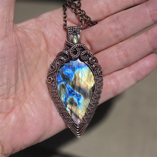 Handmade Blue and Yellow Labradorite Pendant Necklace in Solid Copper - Etsy
