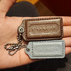 Coach Leather Keychain Duo in Brown and Gray