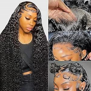 30 Inch Lace Frontal Wig Human Hair Brazilian Deep Wave Wigs 180% Density 13x4 Lace Frontal Wig Remy Human Hair Pre Plucked with Baby Natural Black