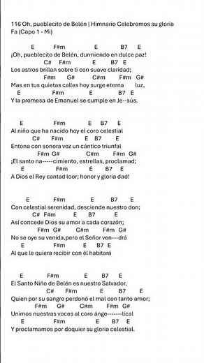 Himno 116 Oh, pueblecito de Belén | Acordes para guitarra y teclado