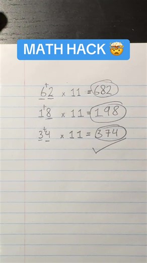 Works for all two digit numbers multiplied by 11 ‼️📈 #mathematics #mathtips #mathtest #savetime #shortcut