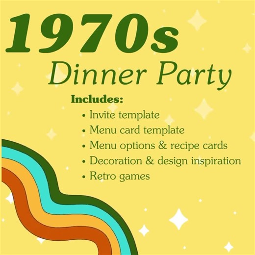 1970s Dinner Party Idea and Template Pack - Custom Menus, Invitations, Place Cards - Vintage Dinner Party Ideas, Games - Etsy