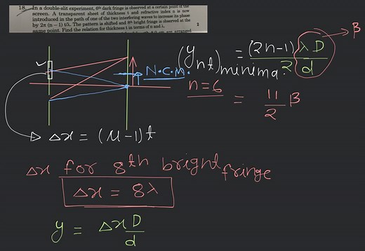 In a double-slit experiment, 6^{\text {th }} dark fringe is obs... | Filo