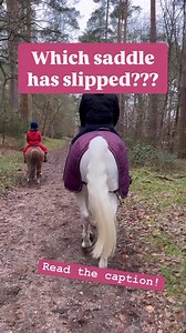 Even Saddle Fitter’s horses can suffer from saddle slip. Jude (grey) has some stiffness in his hocks- his right is a bit weaker than his left. And therefore saddles can edge to the right a bit. They don’t so much with me- cos I can feel it, and even it up a bit- but Maddy, my daughter, was too busy enjoying her mooch in the woods to notice. So it slipped right. Does this mean his saddle doesn’t fit? Nope. Does it mean I should adjust it a bit to help? Yep. Does it mean I should write my horse of