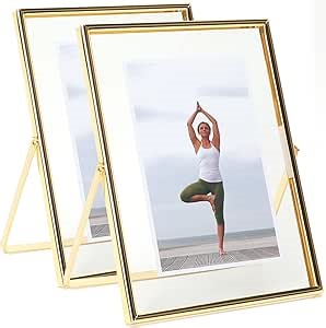 Gold Floating Frame, 8"×10", Set of 2, Portrait, For Picture 7x9, 6x8, 5x7, Tabletop Shelf Photo Frames, Classy for Anniversary, Wedding or Birthday