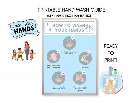 Printable Hand Washing Poster for Kids | Hygiene Chart for Classroom, Bathroom or Homeschool | Digital Download - Etsy