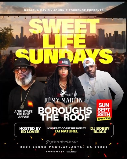 TODAY • 6PM WE TAKE IT UP TOP… Come rep your borough. Sweet Life Sunday’s. Celebrating authentic NEW YORK HIP HOP on the Rooftop at SPACEMAN. Music by @djbobbyblack & @djnaturel Hosted by @edlover Ticket link in bio. https://Sweetlifesundaysvol4.eventbrite.com | Johnnie Torrence | Facebook