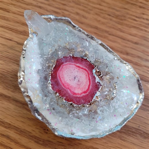 Silver Gilded Oyster Shell Decor: Agate Geode & Quartz Point - Etsy