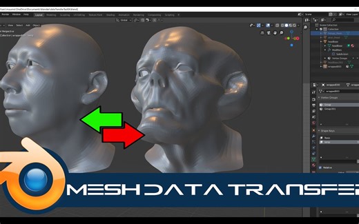 iBlender中文版插件Mesh Data Transfer 网格模型数据传递 Blender 教程