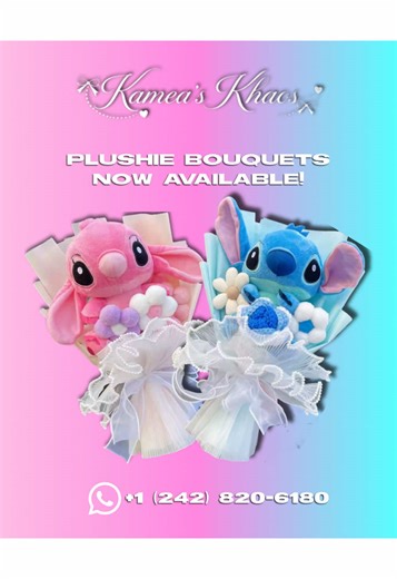 You won’t have to worry about your jam finding another lover when you gift them one of our unique plushie bouquets — only $35 💖 #liloandstitch #stitch #angel #angelandstitch #bahamiantiktok🇧🇸