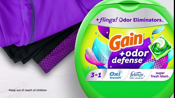 Gain Flings Laundry Detergent Pacs with Odor Defense, HE Compatible, 3in1 with Febreze and Oxi, Super Fresh Blast Scent, 81 Count