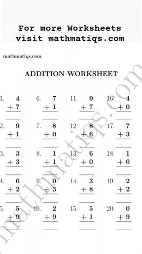 Addition Worksheet 2 Vertical #mathmatiqs.com #maths #shorts