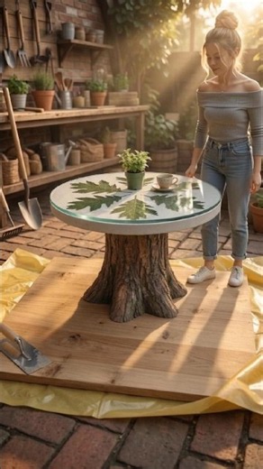 Old Tire → Luxury Oak Leaf Cement Side Table# diy