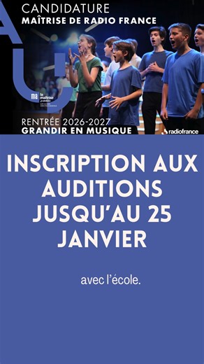 La Maîtrise de Radio France jusqu'au 25 janvier ! France Musique a consacré un reportage sur les coulisses du recrutement de la Maîtrise de Radio France. Pour en savoir plus sur comment se passe l'audition, retrouvez-le ici : https://www.radiofrance.fr/francemusique/podcasts/reportage/dans-les-coulisses-du-concours-de-la-maitrise-de-radio-france-5634306 | Maîtrise de Radio France